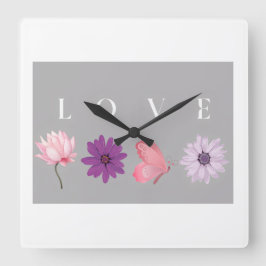 Blumige LIEBE Romantische Botanische Geschenke für Quadratische Wanduhr