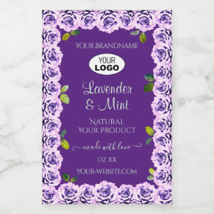 Blumige lila Produktetiketten blühendes Rosen-Logo Lebensmitteletikett