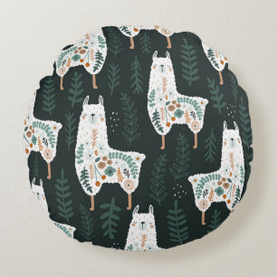 Blumige Llamas Cute Vintage-Textur Rundes Kissen