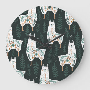 Blumige Llamas Süße Vintage-Textur Große Wanduhr