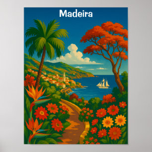 Blumige Madeira Vintage-Reise Kunst Bunt Poster