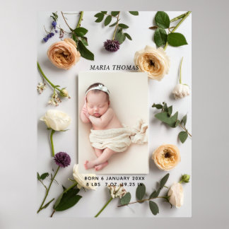 Blumige neue Babynamen-Geburtsstatistik-Foto Poster