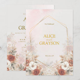 Blumige Pastell Elegante Boho Aquarell Hochzeit Einladung
