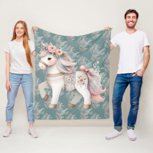Blumige Pastell-Pferd-Fantasy-Illustration Fleecedecke