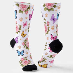 Blumige Pfotenabdruck-Socken mit Rosen und Schmett Socken