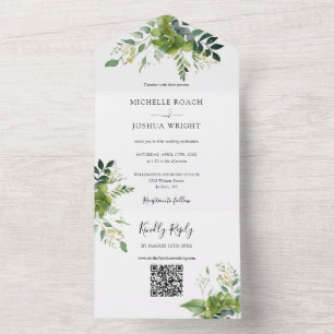 Blumige QR-Code-Eleganz-Monogramm-Hochzeit All In One Einladung