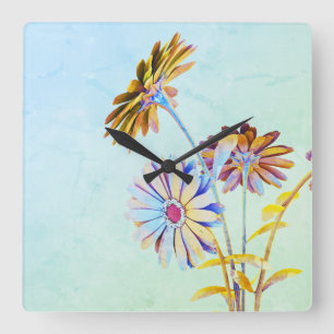 Blumige quadratische Wanduhr