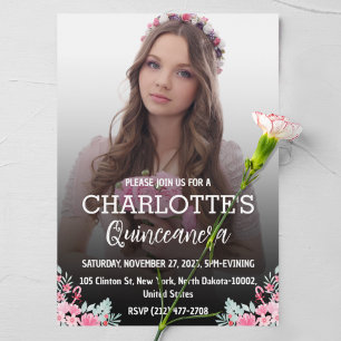 Blumige Quinceanera zum 15. Geburtstag für spanisc Einladung