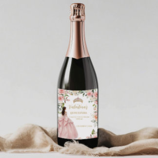 Blumige Rosen Rosé Quinceañera 15. Geburtstag Weinetikett