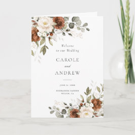 Blumige Rost Beige Gold Grün gefaltete Hochzeit Programm