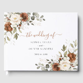 Blumige Rost Ivory Creme Grünzeug Herbst Hochzeit Gästebuch