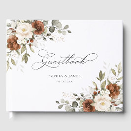 Blumige Rost Ivory Creme Grünzeug Herbsthochzeit Gästebuch