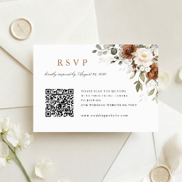 Blumige Rostgrün-Hochzeit QR-Code-RSVP-Karte Einladung