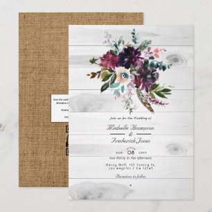 Blumige Rustikale QR-Code-RSVP-Bohemian-Hochzeit Einladung