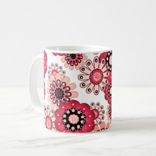 Blumige rustikale Retro Rot-Weiß Kaffeetasse