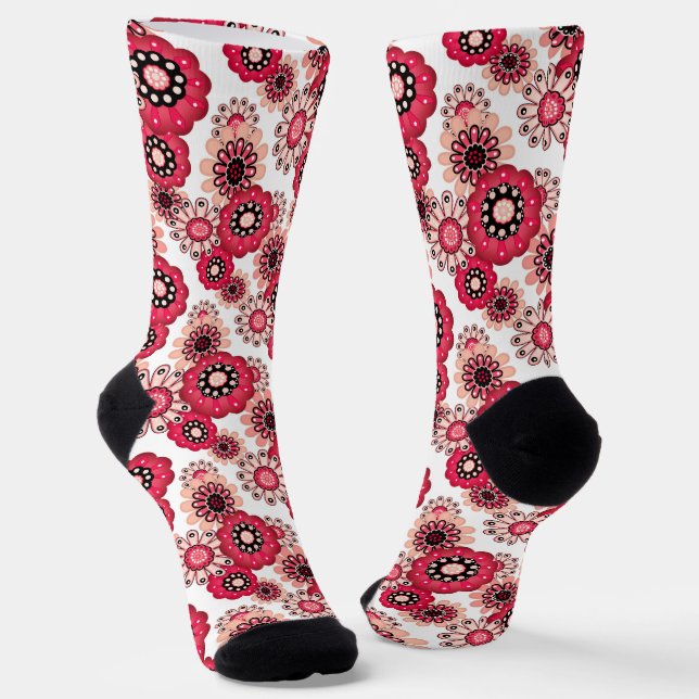 Blumige rustikale Retro Rot-Weiß Socken (Gewinkelt)