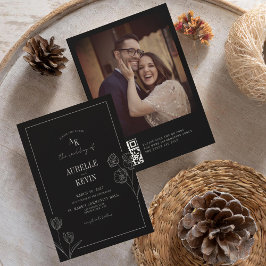 Blumige Rustikale Schwarze Elegante Foto Rückseite Einladung