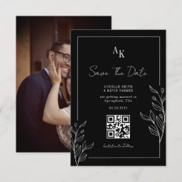 Blumige Rustikale Schwarze Elegante Foto Rückseite Save The Date