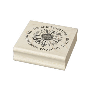 Blumige Sonnenblume #2A Name Adresse Rund Gummistempel