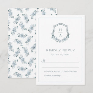 Blumige Staubblaue Hochzeit RSVP Karte
