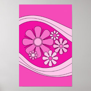Blumige Tagtraum Retro Hot Pink 60er Blumen Poster