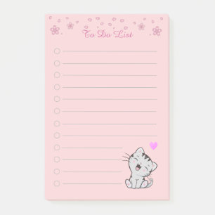 Blumige To-Do-Liste & süße Tabby-Kitty-Katze auf R Post-it Klebezettel