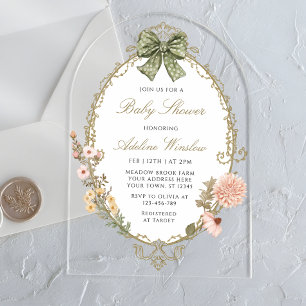 Blumige Vintage Boho Salbei Baby Shower Acryleinladungen