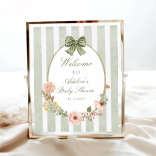 Blumige Vintage Boho Salbei Grün Baby Shower Begrü Poster