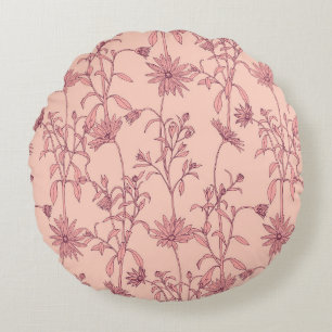 Blumige Vintage-Elemente, nahtloser Hintergrund. Rundes Kissen