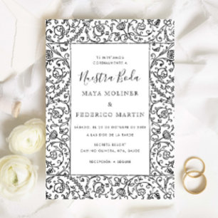Blumige Vintage-Hochzeit Black & White Nuestra Bod Einladung