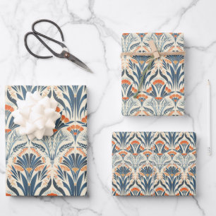 Blumige Vintage-inspirierte Art Deco Geschenkpapier Set