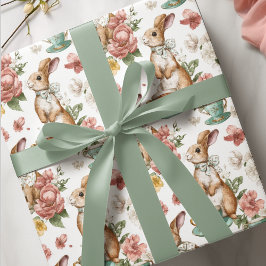 Blumige Vintage-Kaninchen | Ostervierpackpapier Geschenkpapier