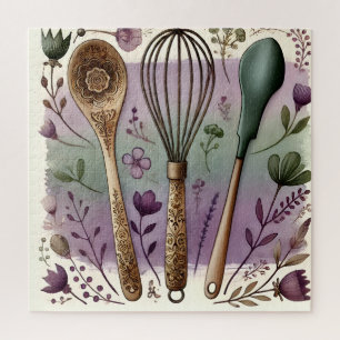 Blumige Vintage-Küchenutensilien Cottagecore-Kunst Puzzle