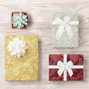 Blumige Vintage-Rot-Gelb-Grün-Morris-Muster Wr Geschenkpapier Set
