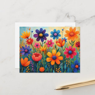 Blumige Volkskunstillustration Postkarte