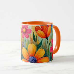 Blumige Volkskunstillustration Tasse