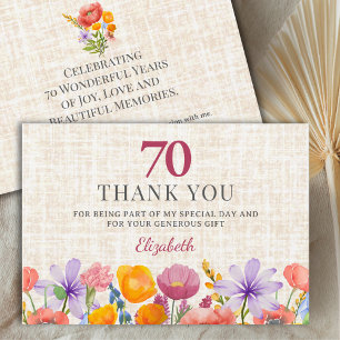 Blumiger 70. Geburtstag - Elegante Gartenparty Dan Dankeskarte
