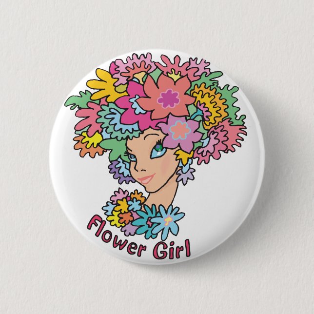 Blumiger Blumen-Mädchen-Knopf Button (Vorderseite)