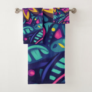 Blumiger Boho-Abstrakt bunter 17 Badhandtuch Set