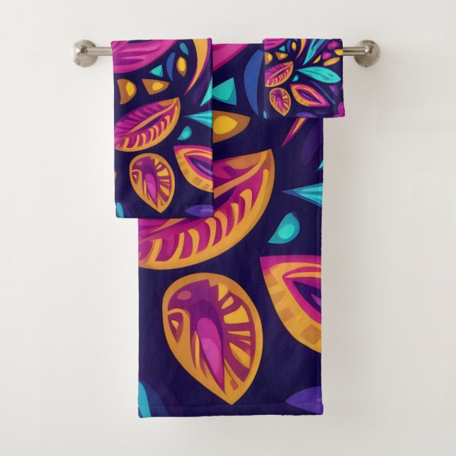 Blumiger Boho-Abstrakt farbenfroh 16 Badhandtuch Set (Insitu)