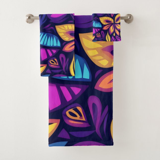 Blumiger Boho-Abstrakt farbenfroh 2 Badhandtuch Set (Insitu)