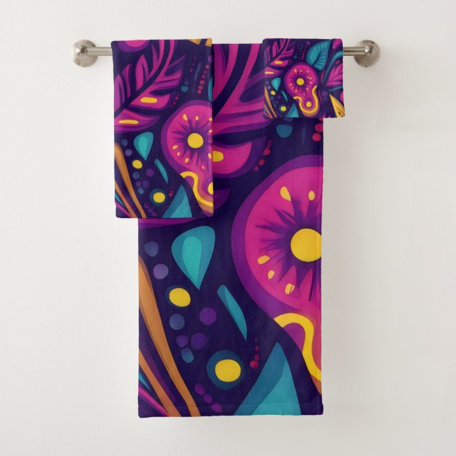 Blumiger Boho-Abstrakt farbenfroh 5 Badhandtuch Set (Insitu)