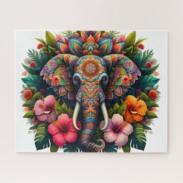 Blumiger Boho-Elefant Puzzle (Horizontal)