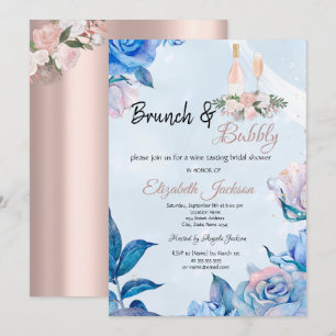 Blumiger Brunch & Prickelnder Blauer Brautjungfern Einladung
