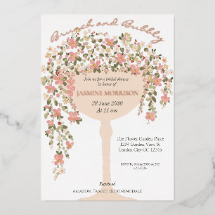 Blumiger Brunch und prickelnde Champagner-Junggese Folieneinladung