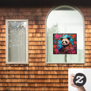 Blumiger Bunter Panda-Bär Falsches Buntglas Fensteraufkleber