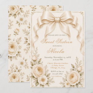 Blumiger Champagner-Kokette-Schleife Sweet Sixteen Einladung