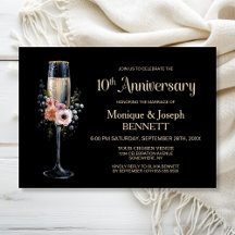 Blumiger Champagnerkelch zum 10. Hochzeitstag