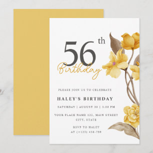Blumiger Chic Elegant Einfach Gelb 56. Geburtstag Einladung