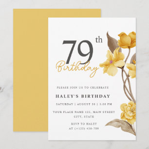 Blumiger Chic Elegant Einfach Gelb 79. Geburtstag Einladung
